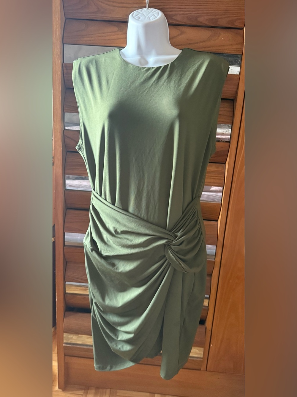Dynamite Olive Green Knot-Front Sleeveless Dress
